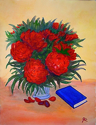Blumengemlde vom Kunstmaler Hugo Reinhart >>Pfingstrosen<<