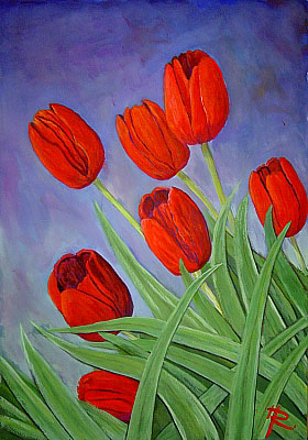 Blumengemlde vom Kunstmaler Hugo Reinhart >>Tulpen<<