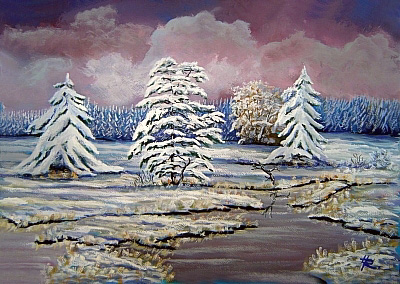 Winter-Gemlde  vom Kunstmaler Hugo Reinhart  >>Moorwinter Schwarzes Moor<<